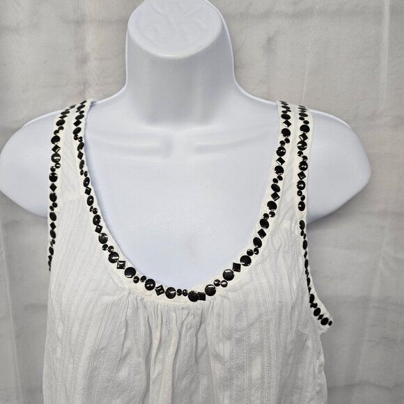 Decree White Striped Studded Tank Boho Festival L - Picture 2 of 10